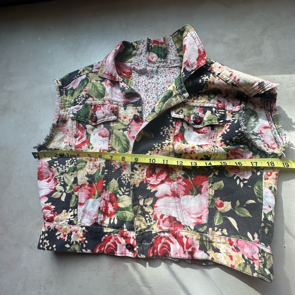 Handcrafted Upcycled Floral Boho Vest | Romantic Cottagecore Statement | Small - Picture 7 of 9